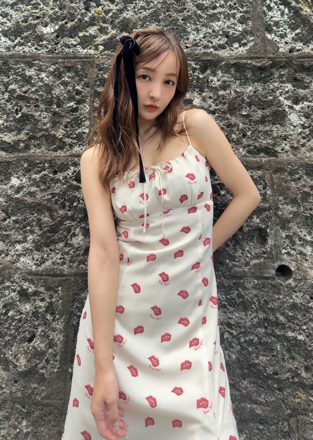 LIP PRINT CAMI DRESS - IVORY – Rosy luce