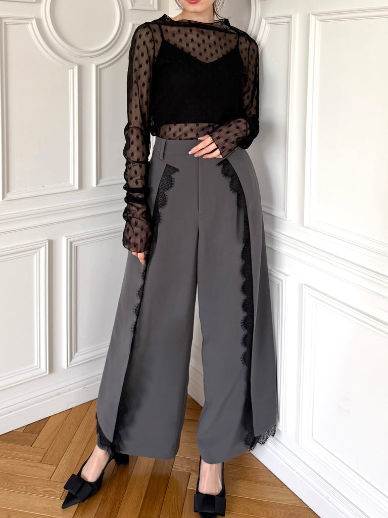 Petit Bloom Sheer Tops / Line Lace Wide Pants