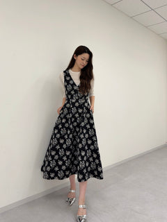 Floral jacquard flare dress