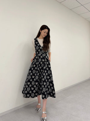 Floral jacquard flare dress