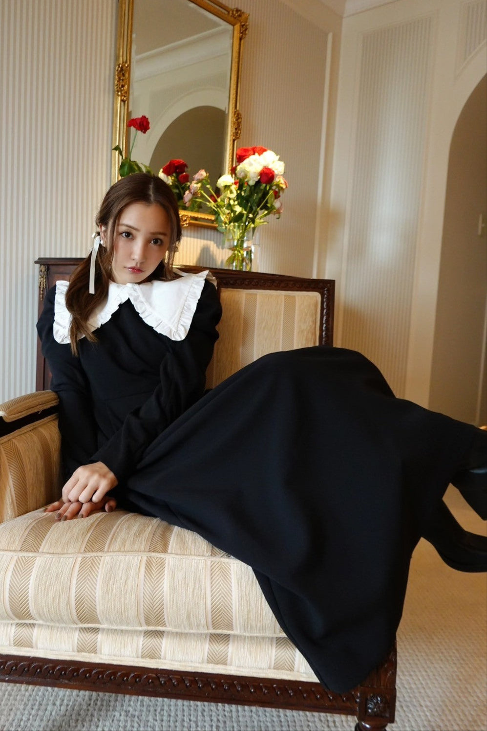 アンティーク繊細なブリュッセル デュセスレース ロングラペット付け襟