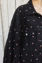 Embroidery Flower denim jacket - BLACK