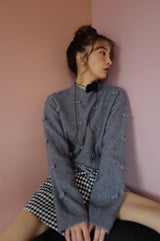 ROSY RIBBON KNIT TOPS - GRAY