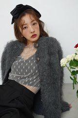 ROSY SHAGGY KNIT JACKET - GRAY