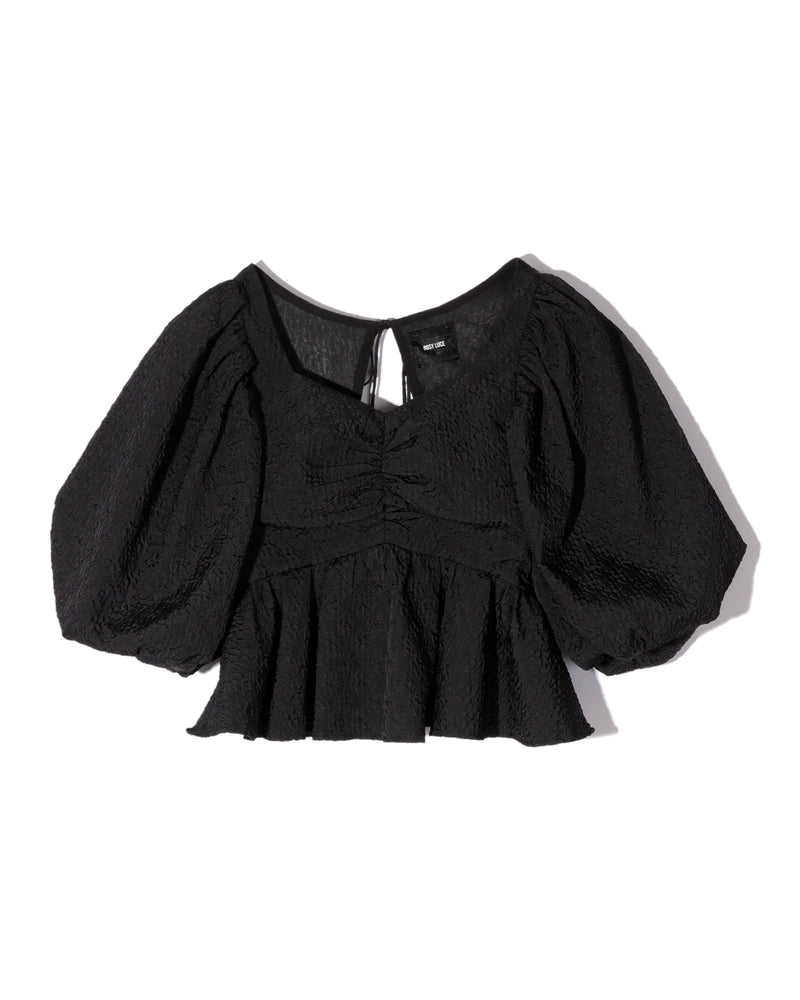 Jacquard volume blouse - BLACK