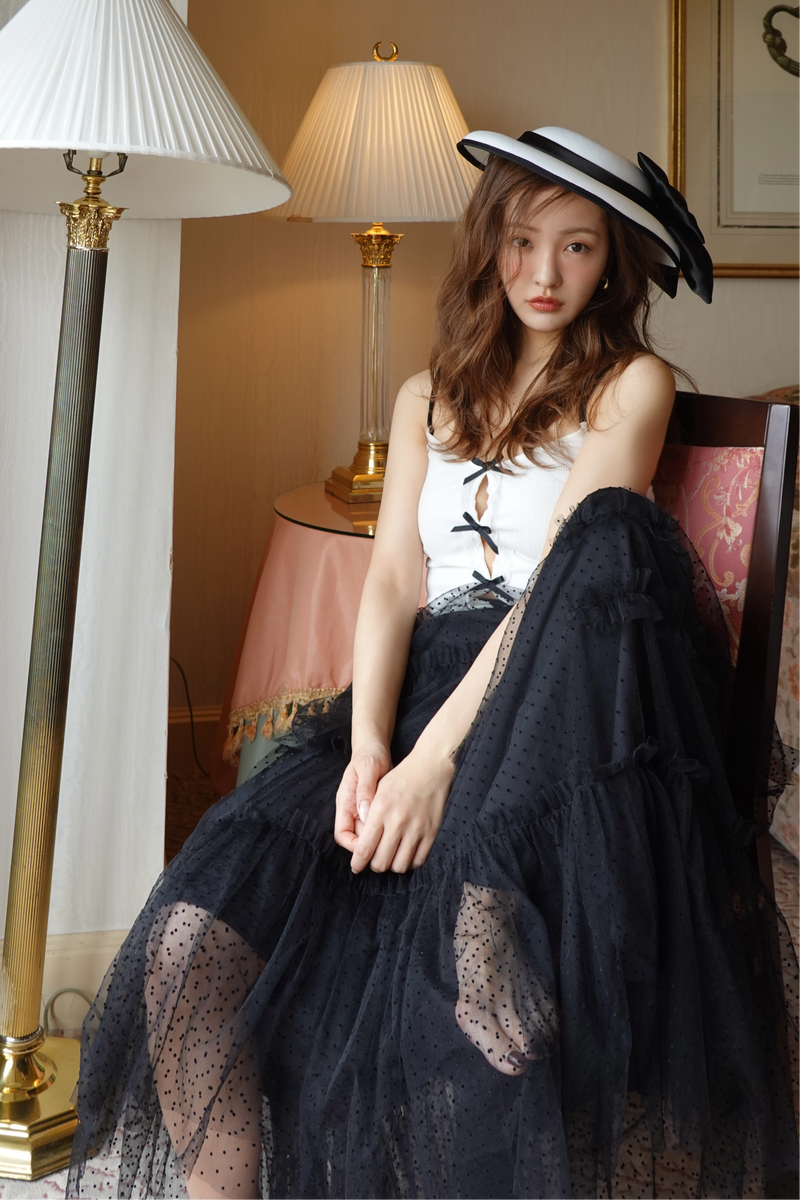 Dot volume tulle skirt - BLACK