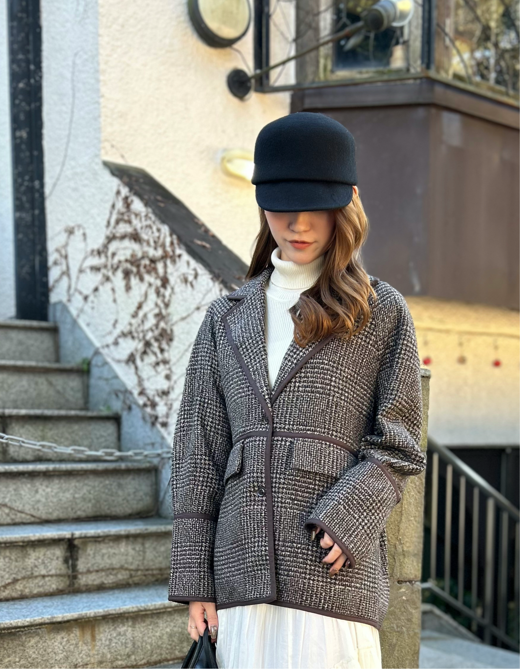 Tweed tailored Jacket - BROWN – Rosy luce