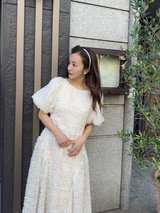 VOLUME BACK OPEN  DRESS  - IVORY