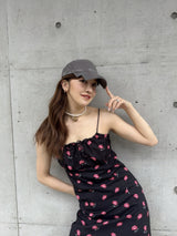 LIP PRINT CAMI DRESS - BLACK