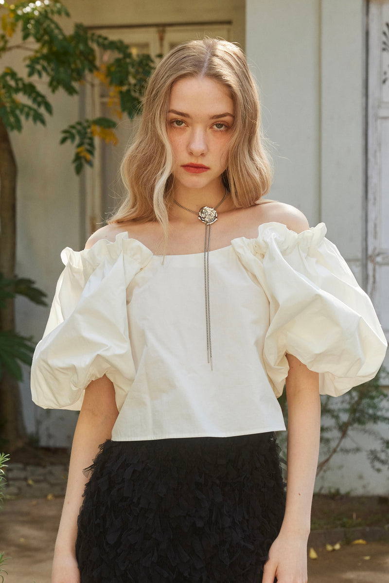 Tullip Shoulder Blouse - WHITE