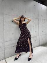 LIP PRINT CAMI DRESS - BLACK