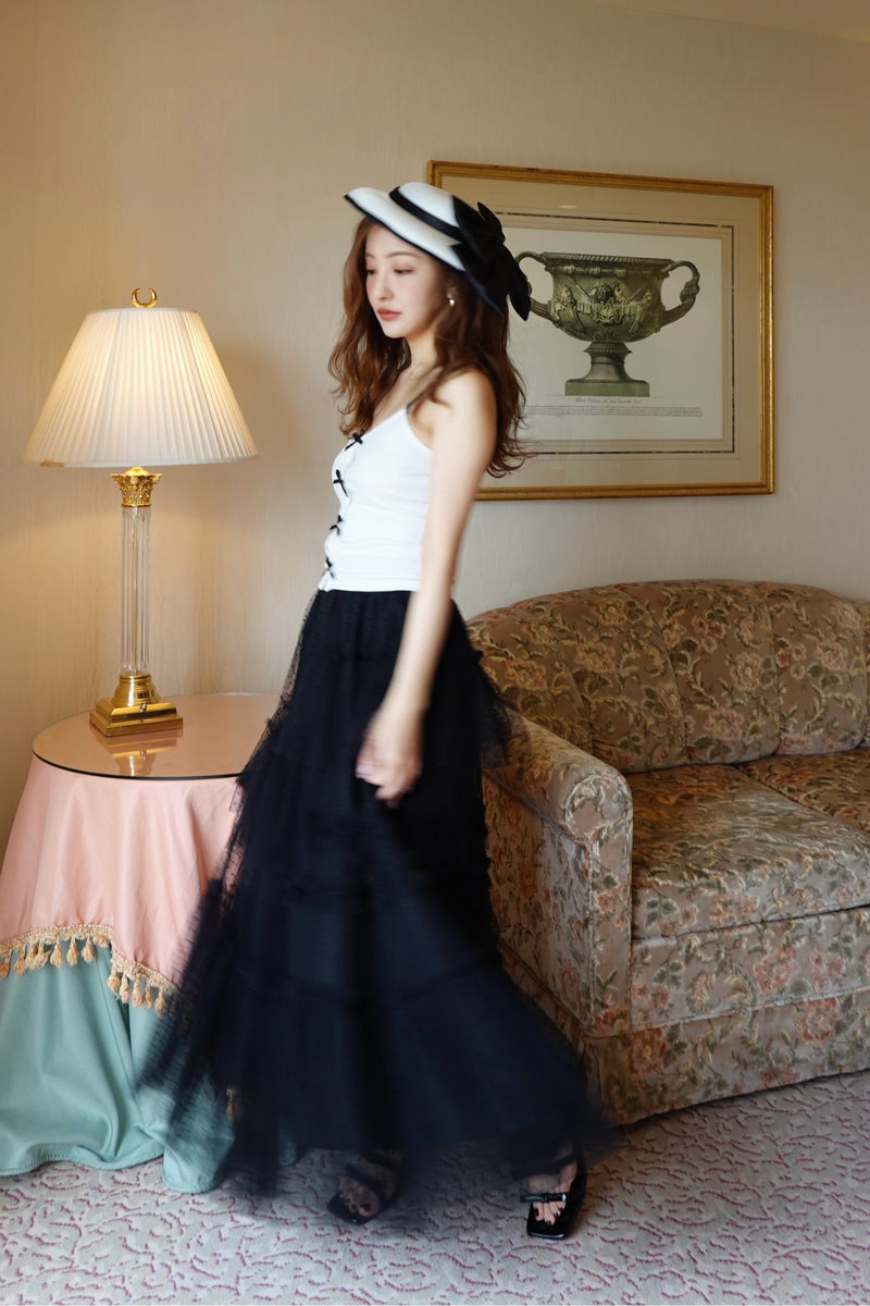 Dot volume tulle skirt - BLACK