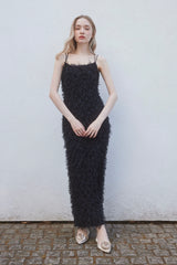 RIBBON TULLE CAMI DRESS - BLACK