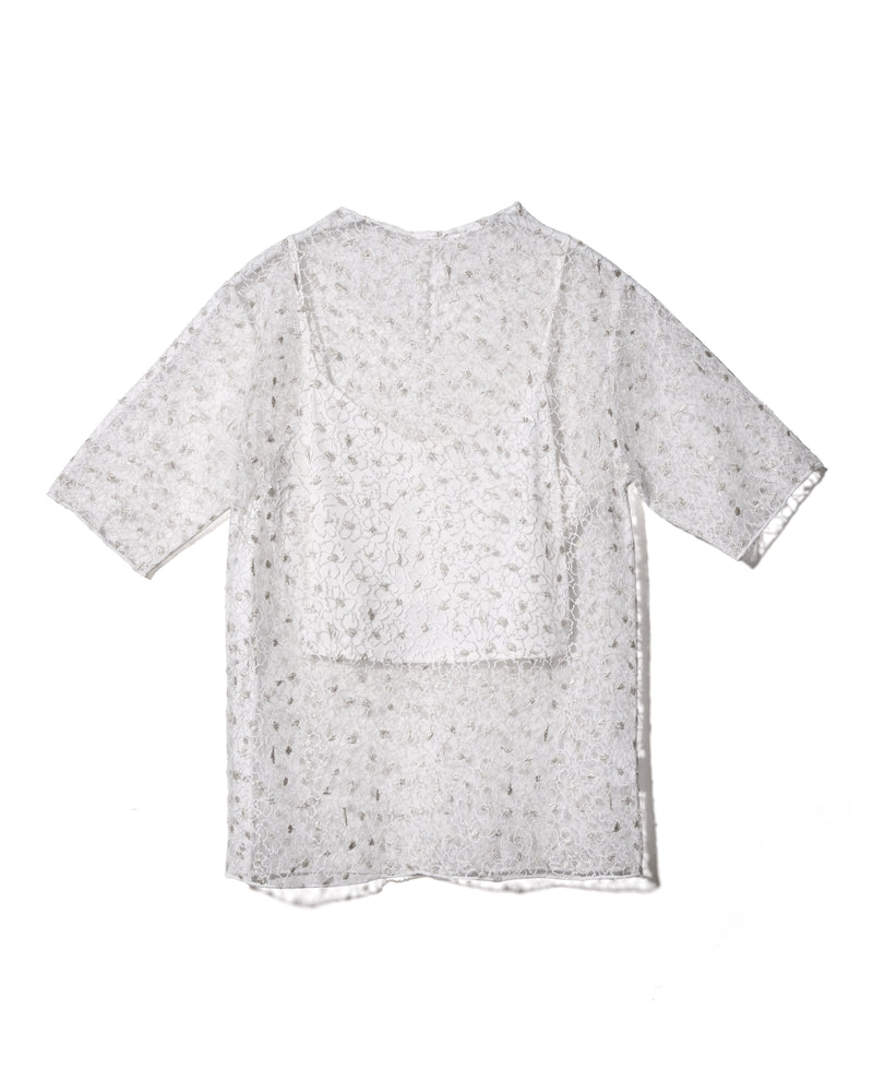FLOWER LAME SHEER TOPS - WHITE