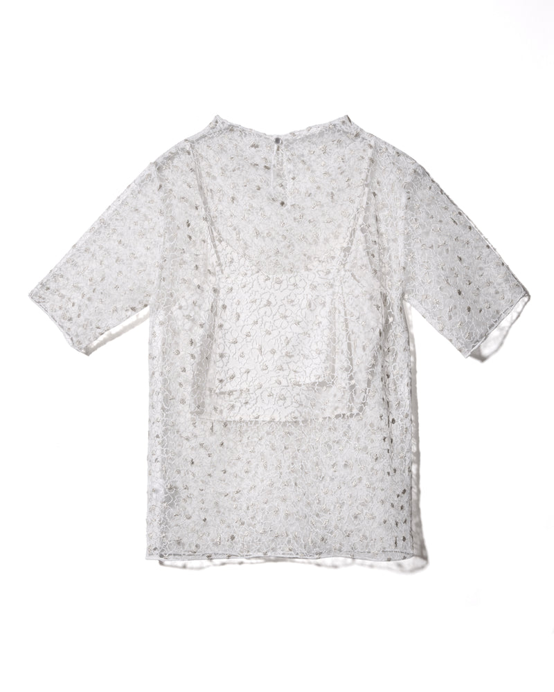 FLOWER LAME SHEER TOPS - WHITE