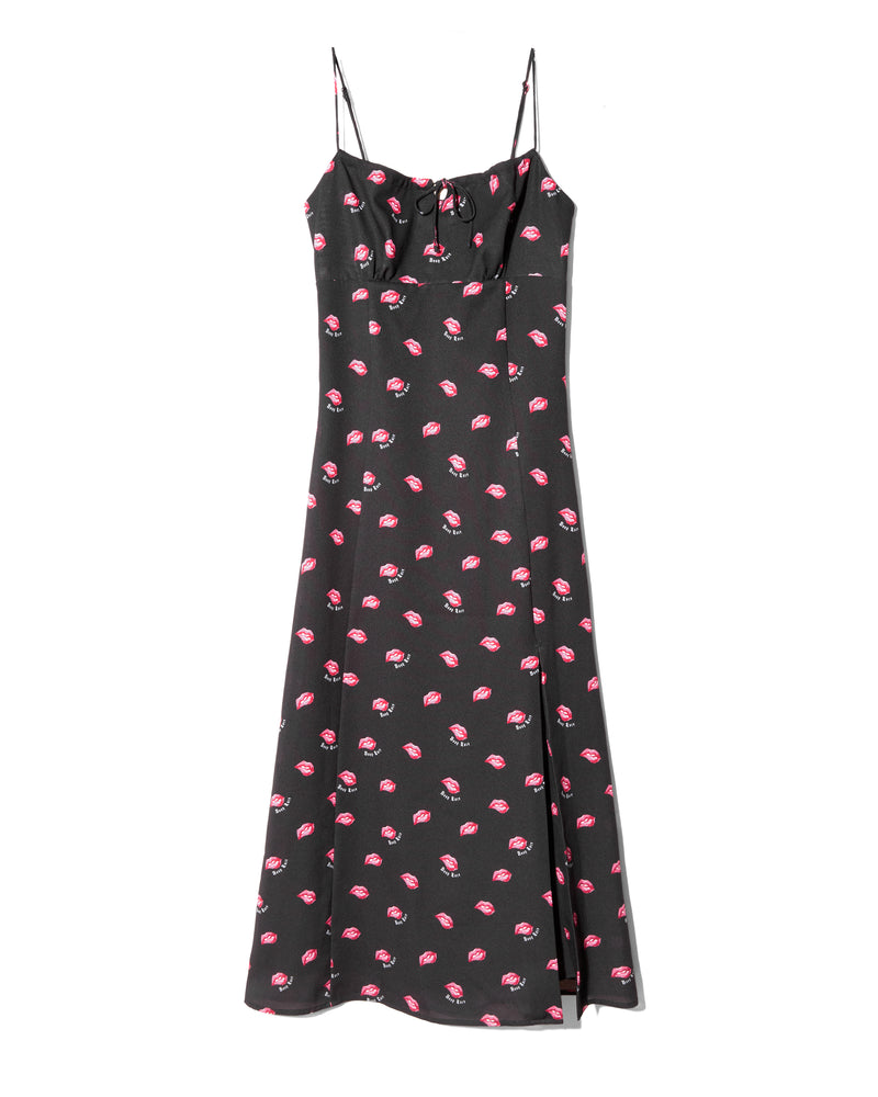 LIP PRINT CAMI DRESS - BLACK