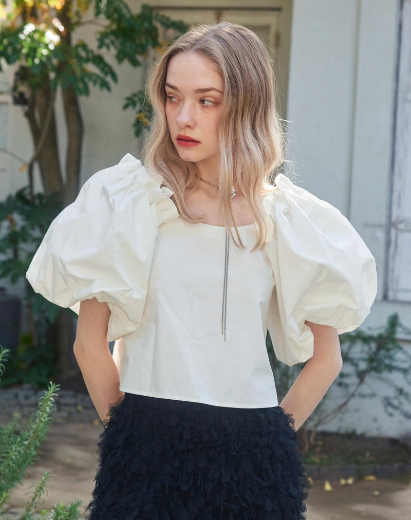 Tullip Shoulder Blouse - WHITE