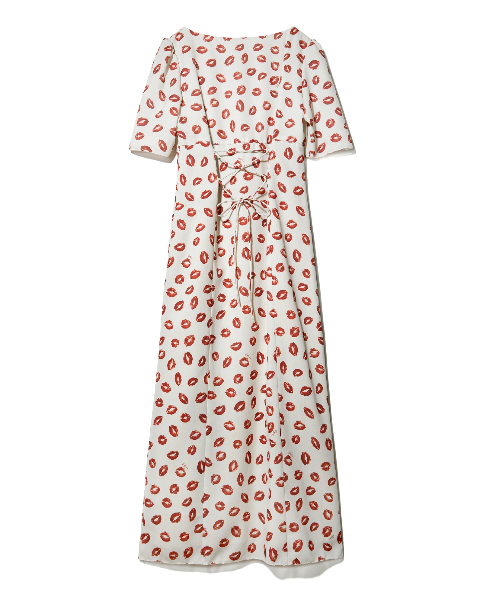 HEART NECK LIP PRINT DRESS - BEIGE – Rosy luce
