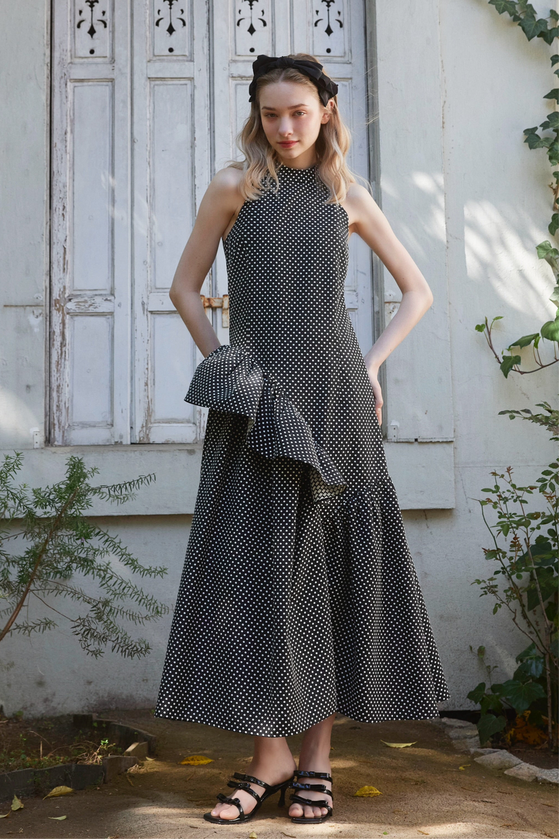 JAQUARED FRILL DRESS - DOT