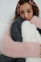 ROSY SHAGGY KNIT JACKET - WHITE