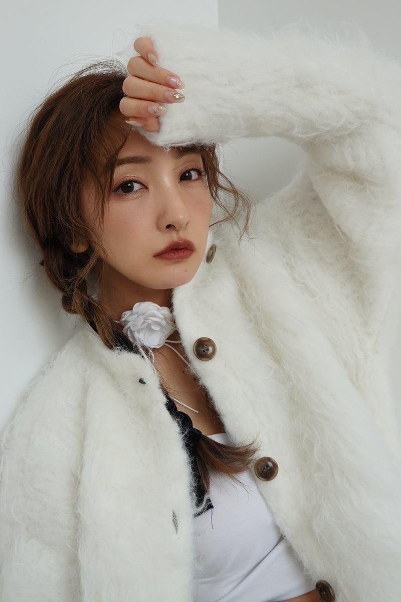 ROSY SHAGGY KNIT JACKET - WHITE