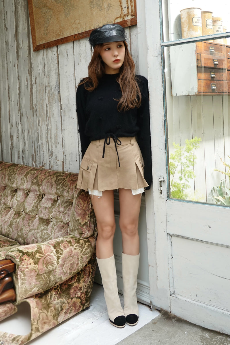 ROSY RIBBON KNIT TOPS - BLACK