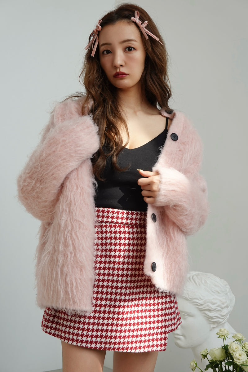 ROSY SHAGGY KNIT JACKET - PINK