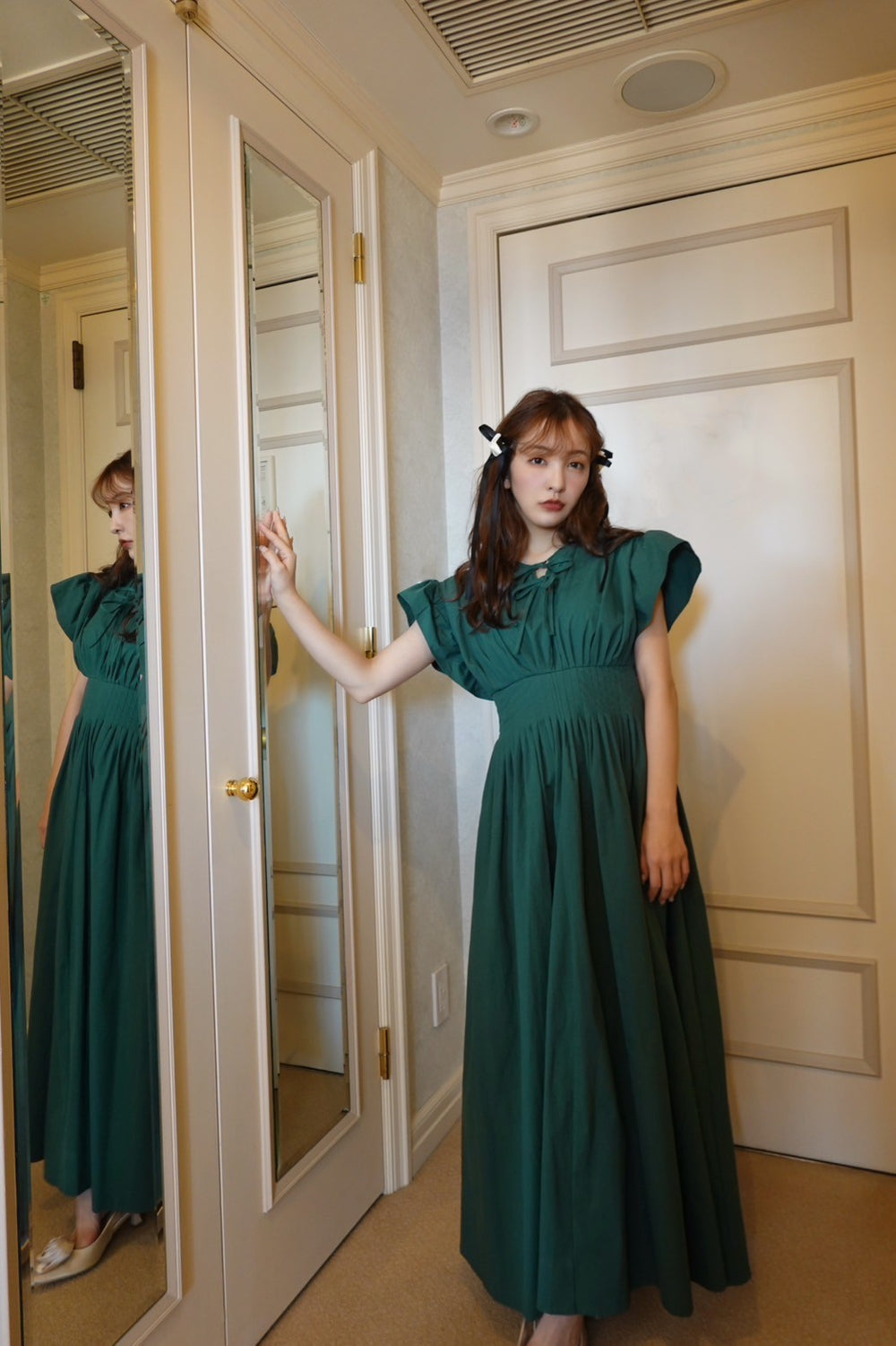 ワンピース Rosy Luce GATHER FLARE COTTON DRESS Gather Flare Cotton dress - GREEN – Rosy luce