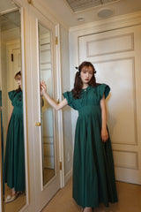 Gather Flare Cotton dress - GREEN