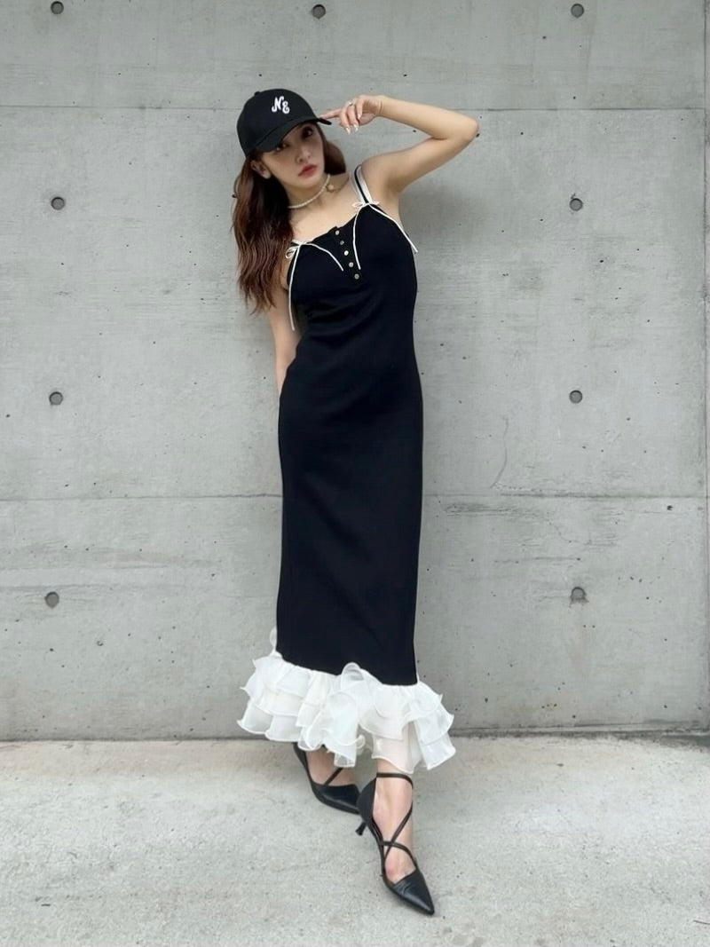 SWITCH FRILL DRESS - WHITE