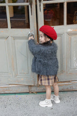 【Baby Rosy luce】SHAGGY KNIT JACKET - GLAY