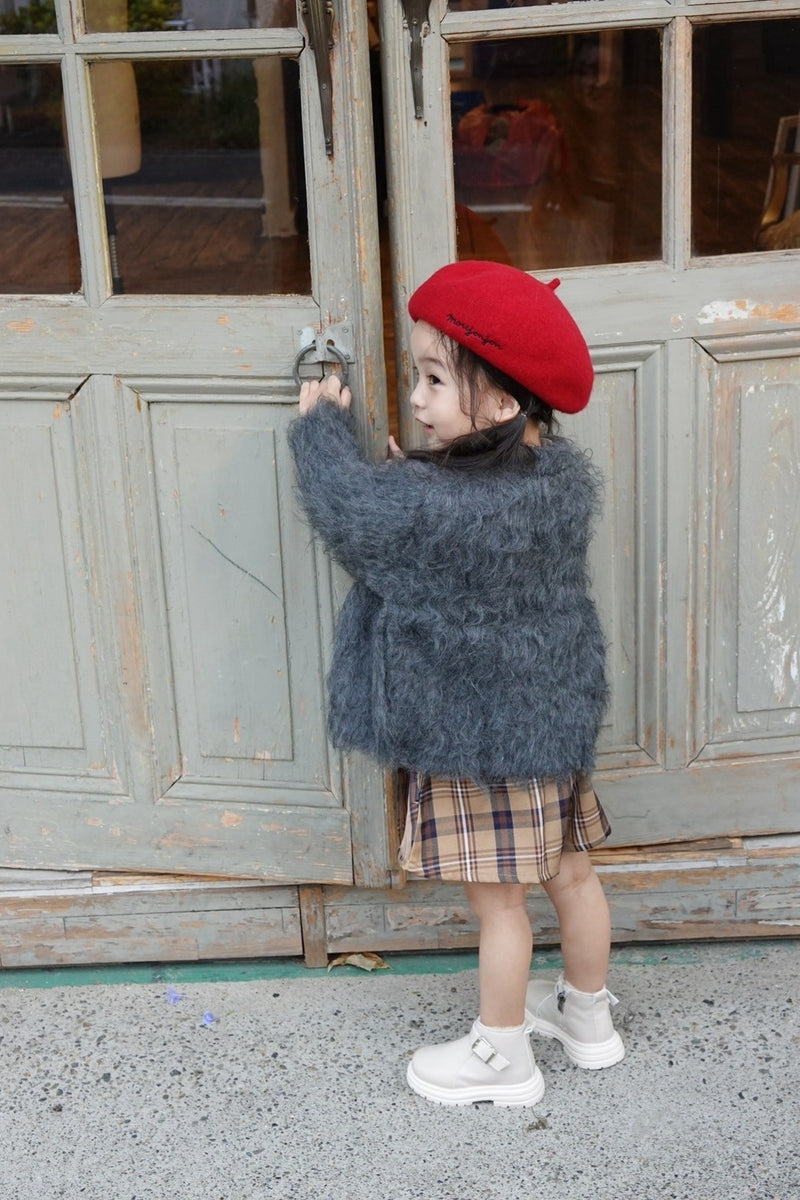 【Baby Rosy luce】SHAGGY KNIT JACKET - GLAY