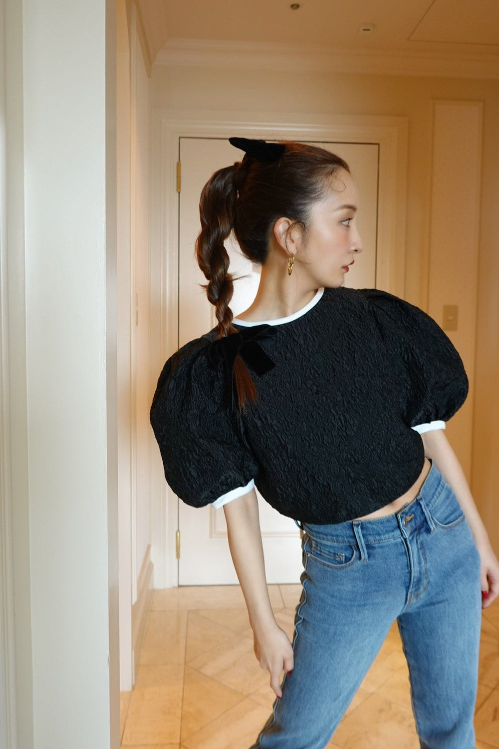 rocy luce ロージールーチェ　ジャガードハーフトップス Jacquard half tops - BLACK – Rosy luce