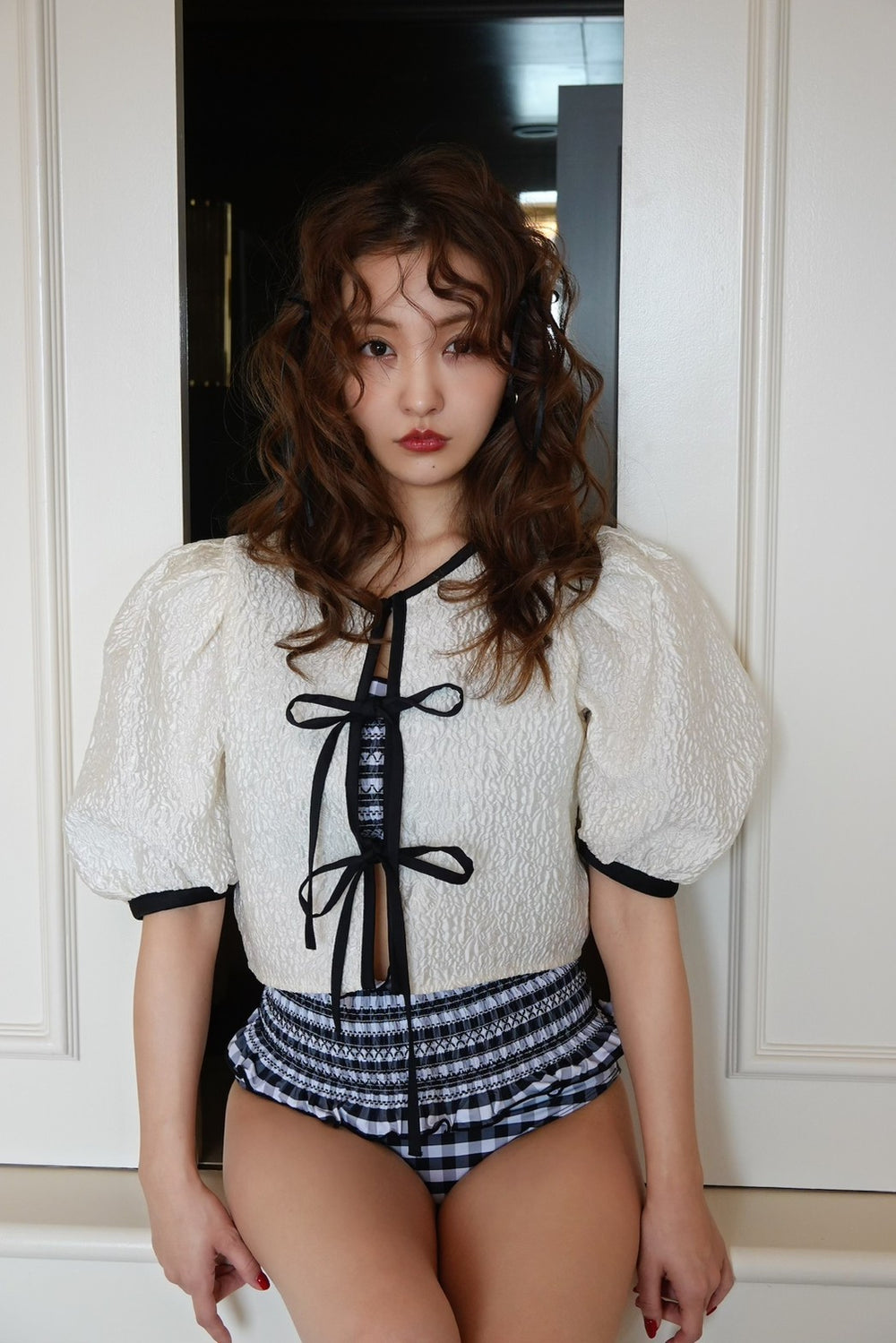 トップス rosy luce Jacquard half tops - BLACK – Rosy luce
