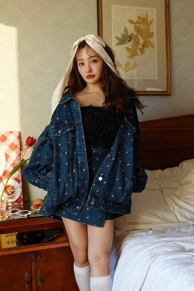 スカート EMBROIDERY FLOWER DENIM CULOTTES BLUE EMBROIDERY FLOWER DENIM CULOTTES BLUE スカート