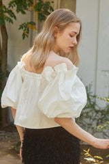 Tullip Shoulder Blouse - WHITE