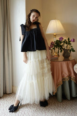 Dot volume tulle skirt - WHITE