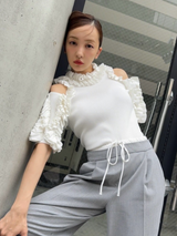 FRILL TRIM KNIT TOPS - WHITE
