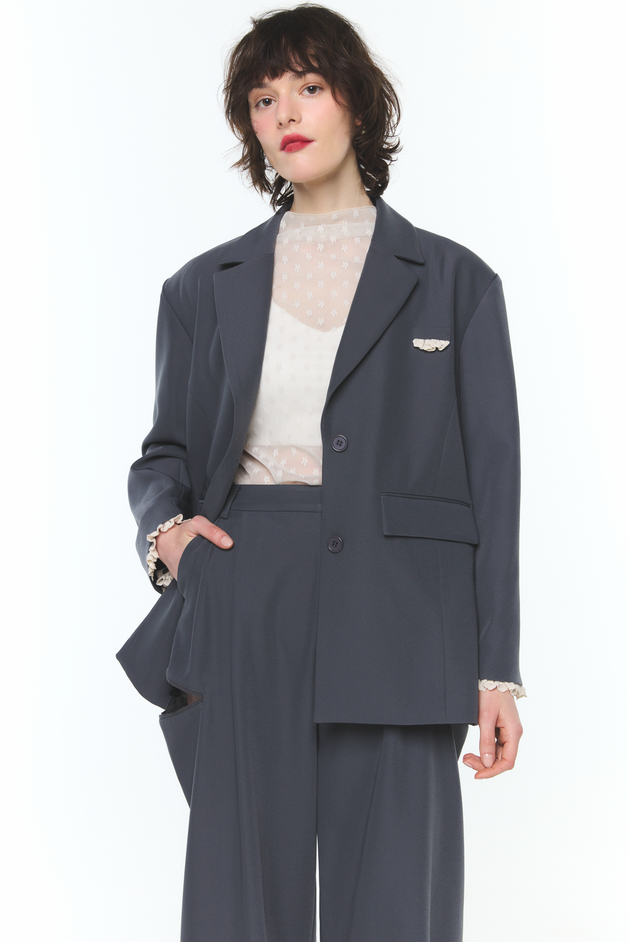 Frill Pocket Jacket – Rosy luce Frill Pocket Jacket – Rosy luce