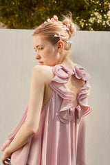 BACK RIBON TWIST BLOUSE - PINK