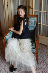 Dot volume tulle skirt - WHITE