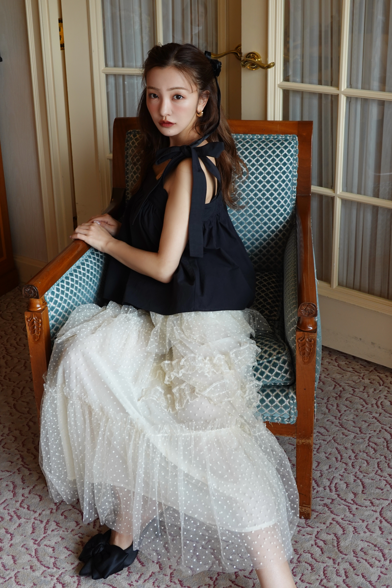 Dot volume tulle skirt