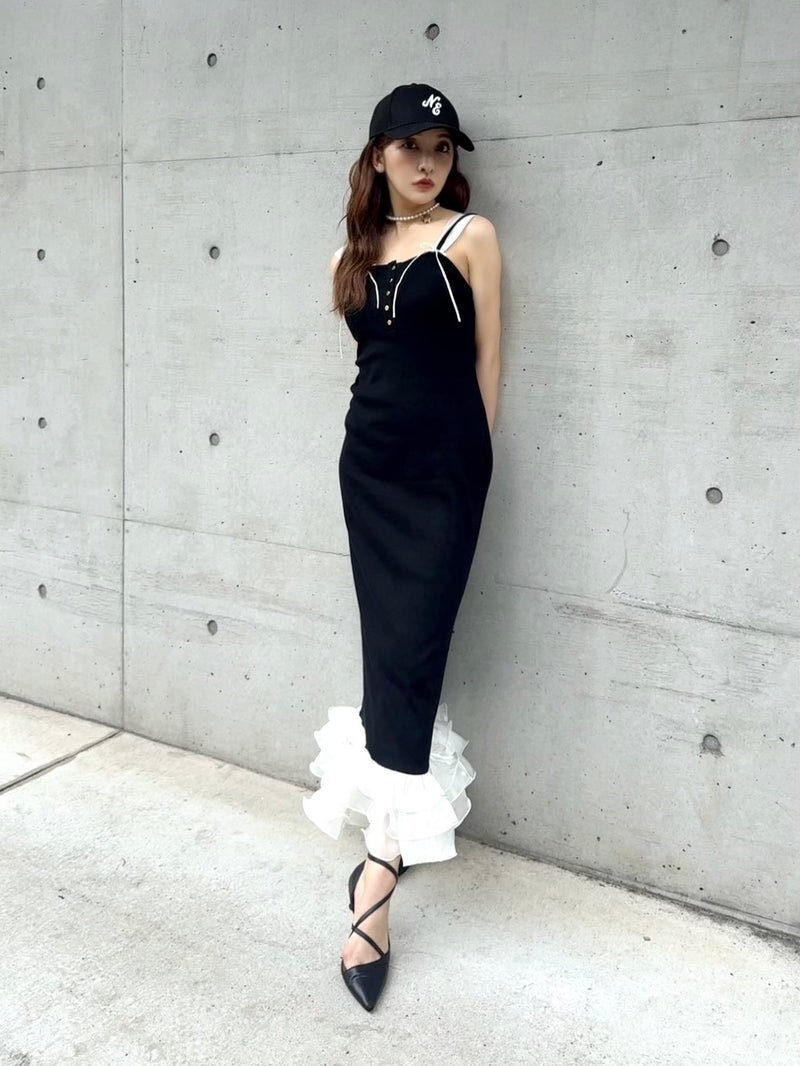 SWITCH FRILL DRESS - WHITE