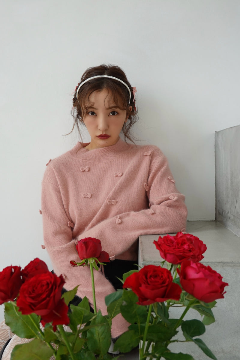 ROSY RIBBON KNIT TOPS - PINK