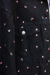 Embroidery Flower denim jacket - BLACK