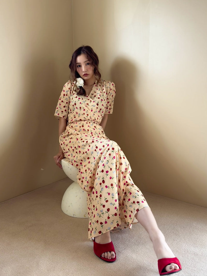 FLOWER CACHE-COEUR DRESS - YELLOW