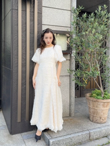 VOLUME BACK OPEN  DRESS  - IVORY