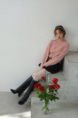 ROSY RIBBON KNIT TOPS - PINK