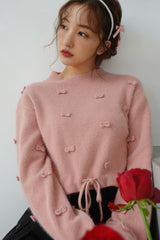 ROSY RIBBON KNIT TOPS - PINK