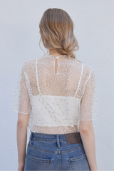 FLOWER LAME SHEER TOPS - WHITE
